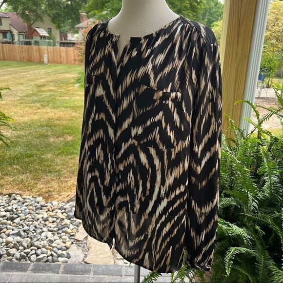 PLUS SIZE Liz Claiborne Blouse Brown Cream & White size 2X - Picture 3 of 9